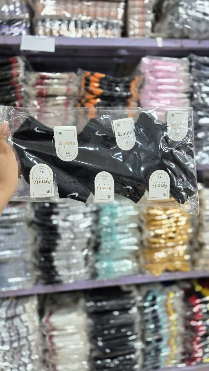جوراب مچی بچه گانه  نایک تمام مشکی ارمیتا کد 2803 (12 جفتی)