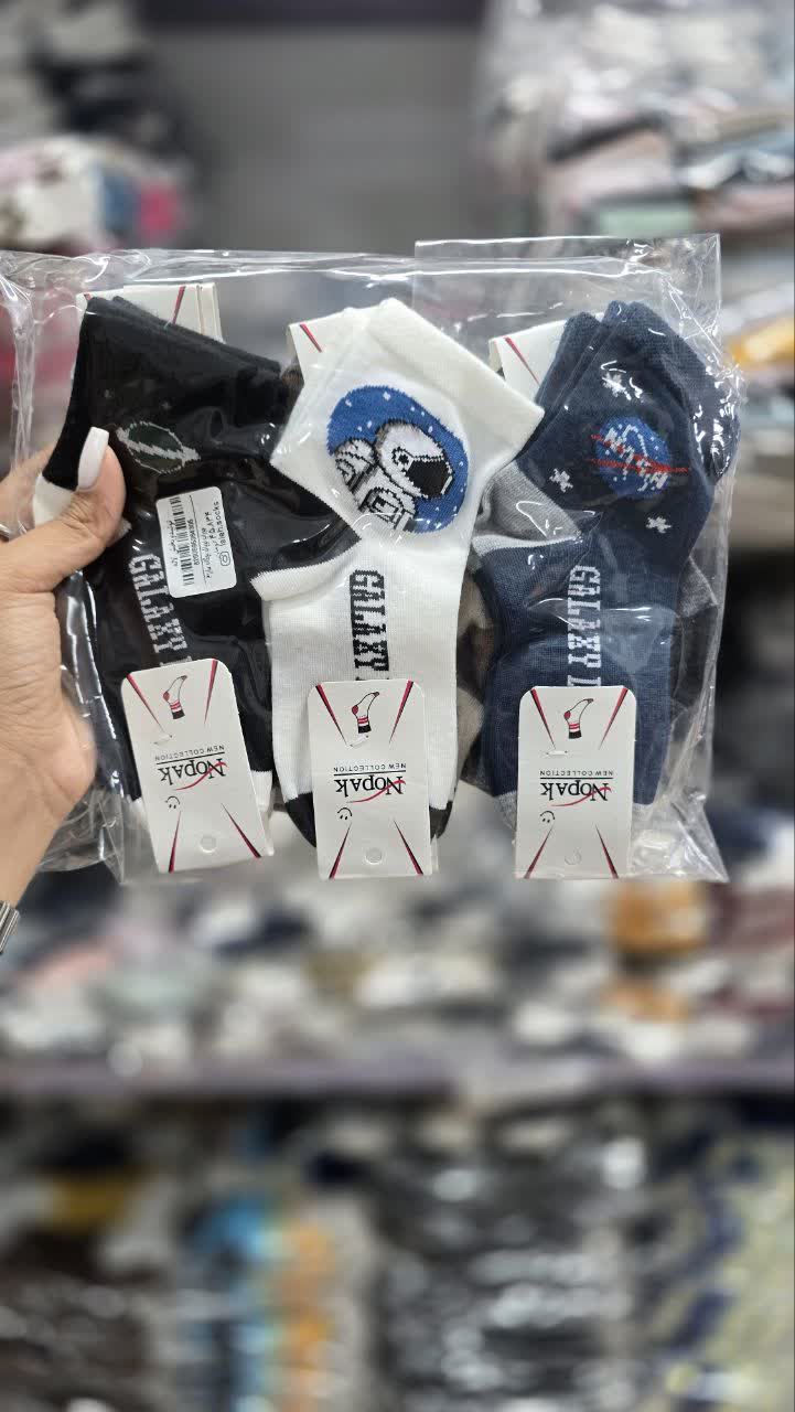جوراب نیم ساق بچه گانه نخ پنبه طرح ادم فضایی سایز 3 کد 2988