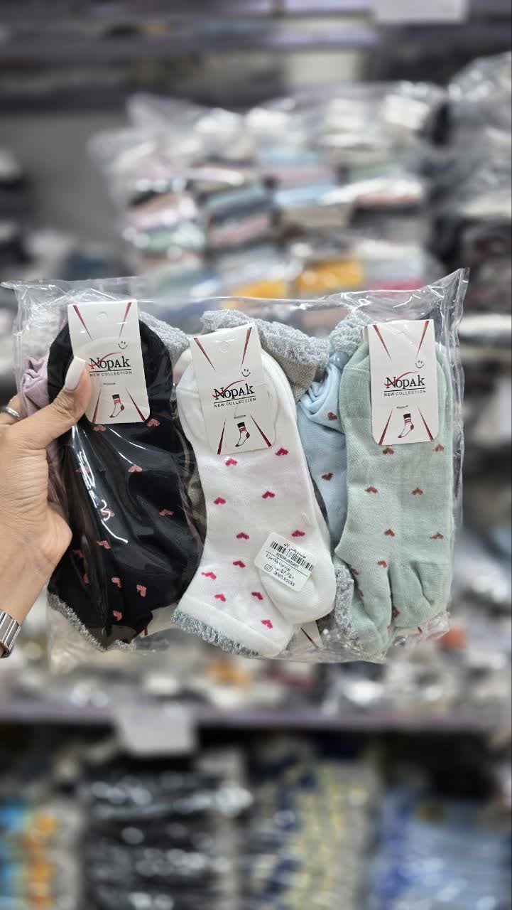 جوراب نیم ساق بچه گانه  نخ پنبه طرح  قلب مچ لمه سایز 5 کد 2980
