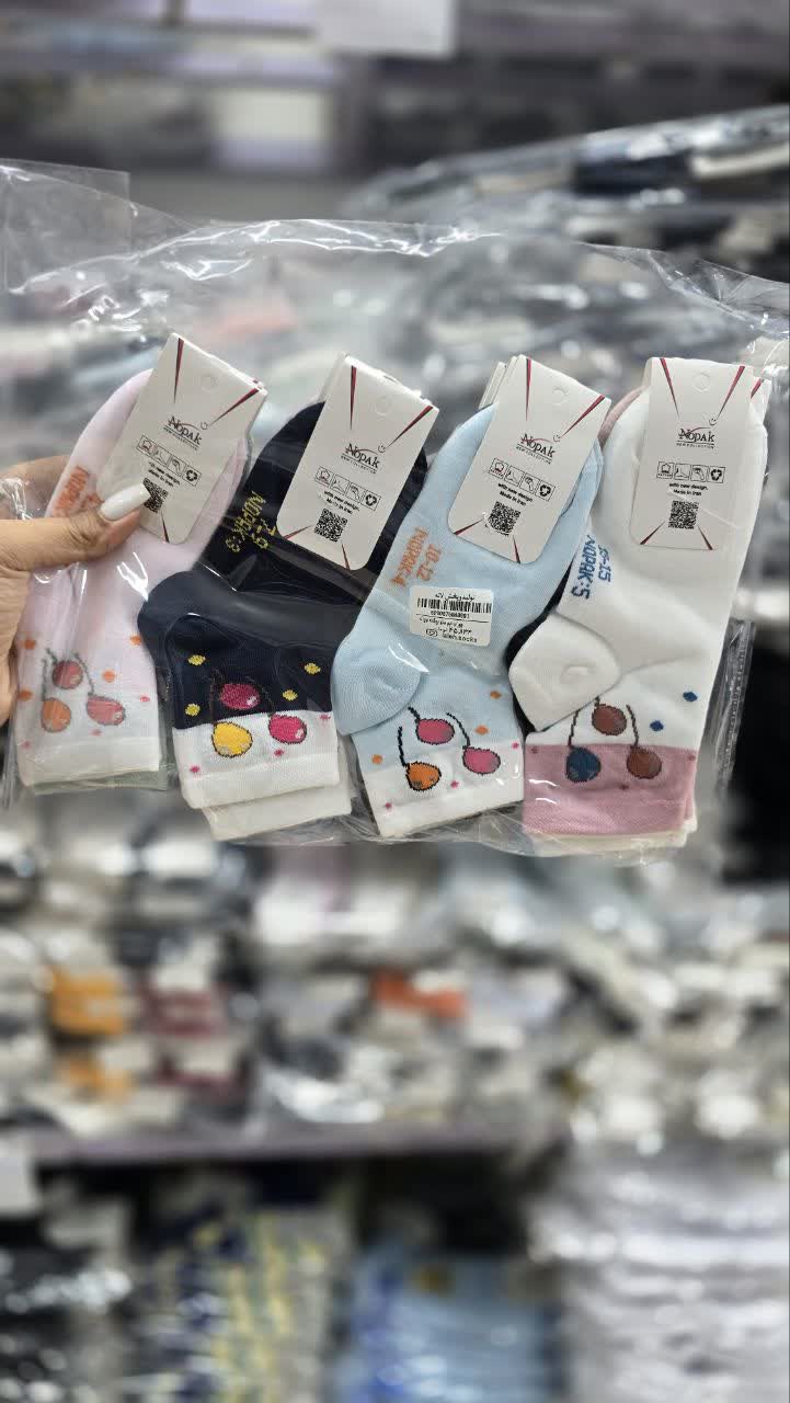 جوراب نیم ساق بچه گانه اعلا پاشنه وپنجه دوبل طرح بادکنک خط کد 2970